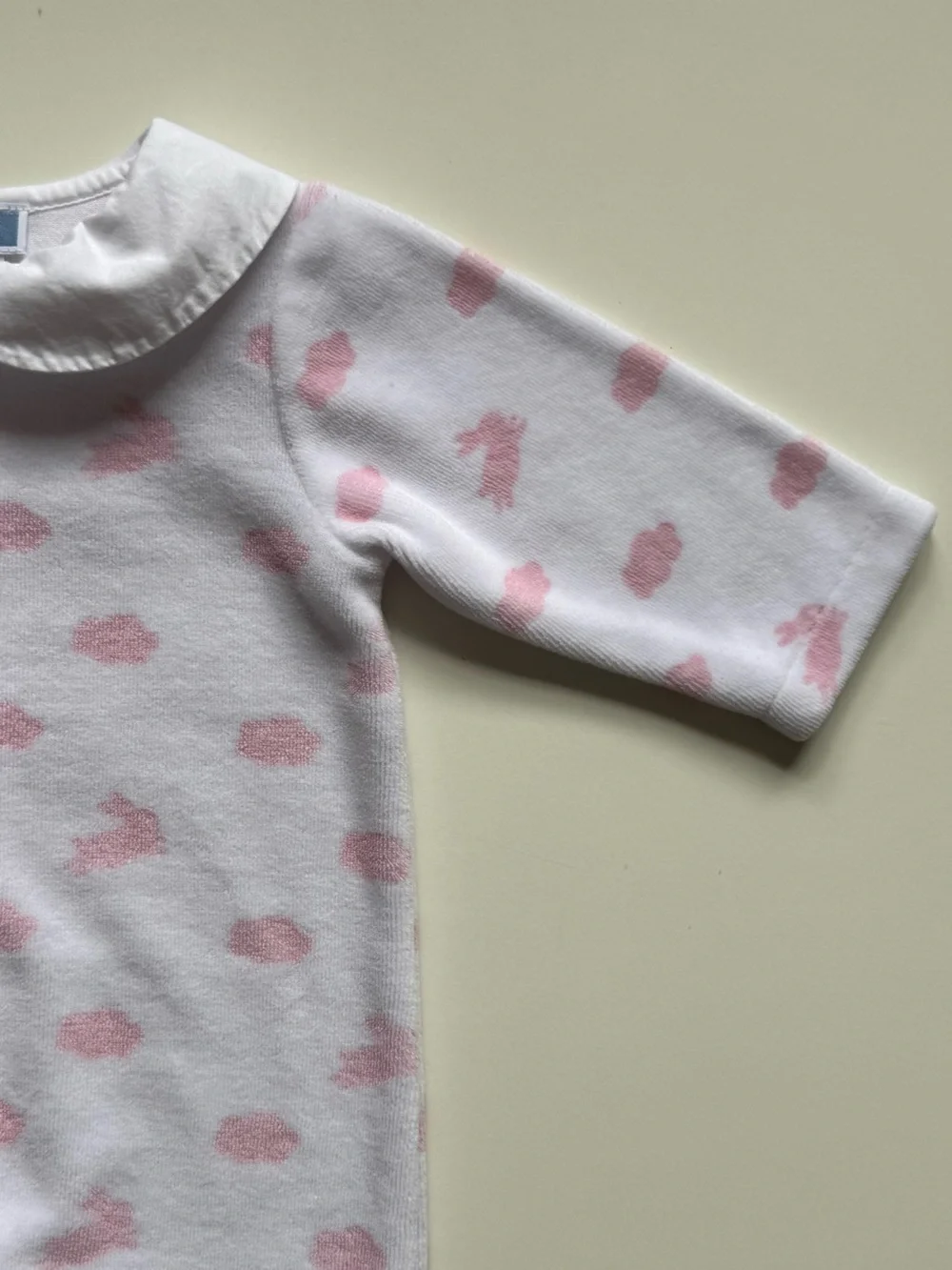Jacadi Baby Girl White Velvet Footie Pajamas with Pink Clouds & Rabbits - Sz. 3M